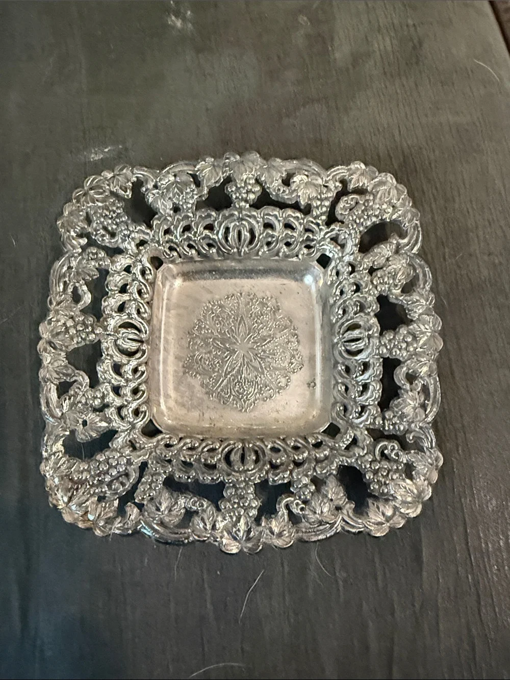 Ornate Decorative Square Serving Dish - Silver Plated